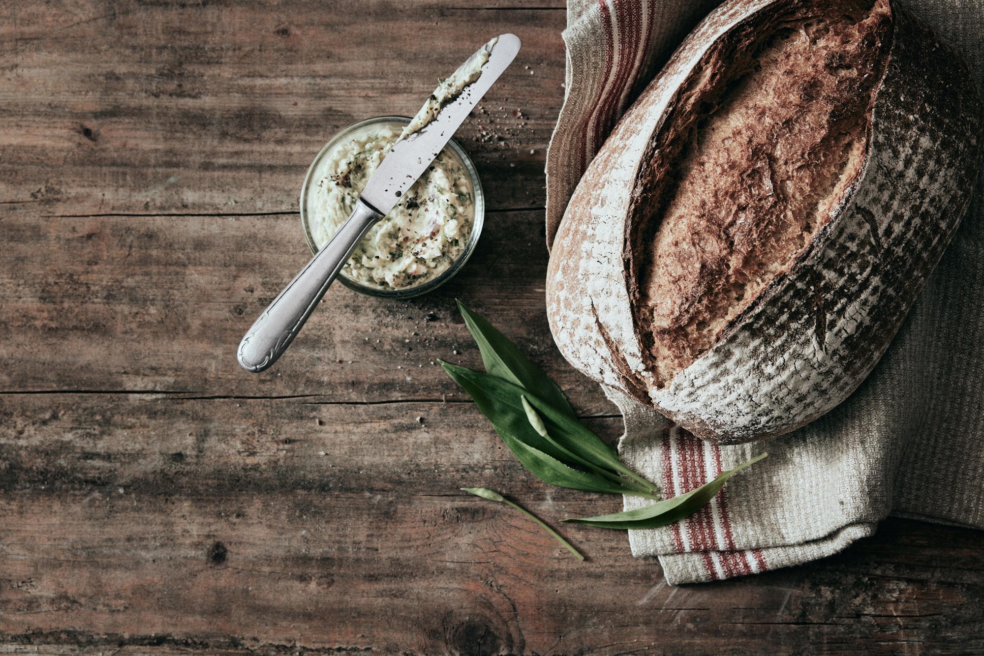 Artisan sourdough loaf and spread